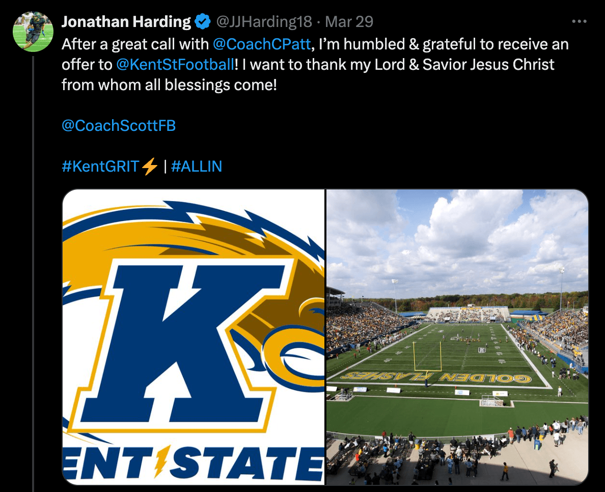 Athlete announcing a scholarship offer from Kent State