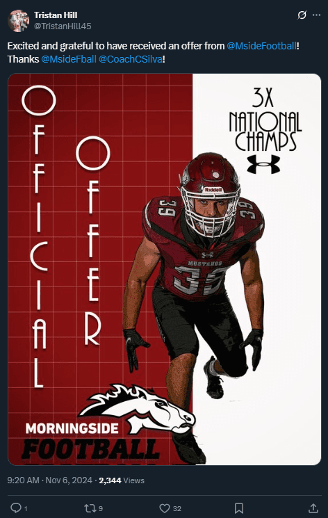 Athlete announcing a scholarship offer from Morningside Football