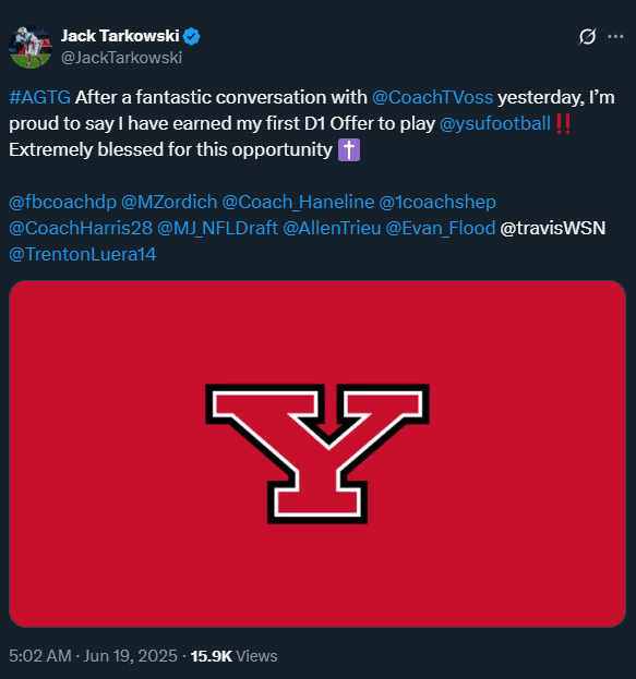 Jack Tarkowski announcing his first D1 offer from Youngstown State